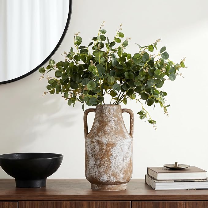 Ceramic Flower Vase with Handles, 11in Tall Rustic Vases - Image 6