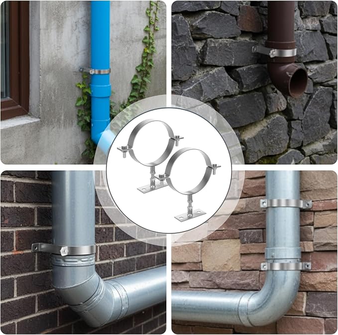 2 Sets 6 Inch Adjustable Pipe Bracket, Heavy Duty Galvanized Steel Split Ring - Image 5