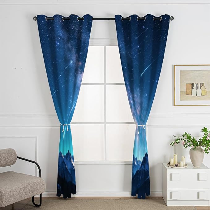 Starry Sky Curtains, Snow Mountain Meteor Shower Blackout Curtains 96 Inch Long - Image 3