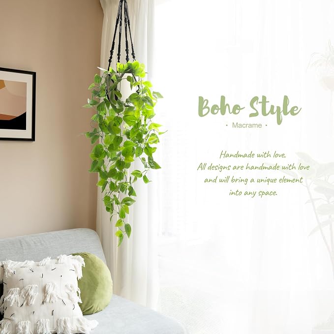Mkono Fake Hanging Plant, Macrame Hanger - Image 3