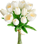Mandy's 12pcs Artificial White Tulips | 13.5 Inch Lifelike PU Tulips Faux by Mandys
