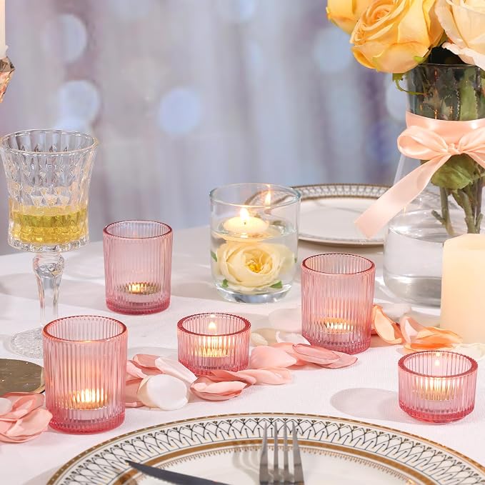 NITIME 20pcs Assorted Ribbed Pink Votive Candle Holders, Tealight Candle Holder - Image 5