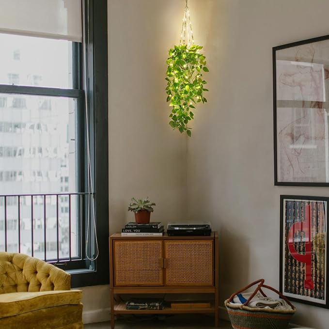 Mkono Fake Hanging Plant with Lights, Artificial Plants - Image 3