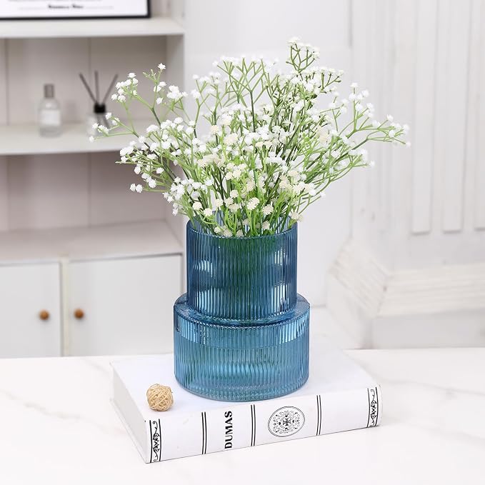 Blue Glass Vase, Ribbed Glass Vase - Image 2