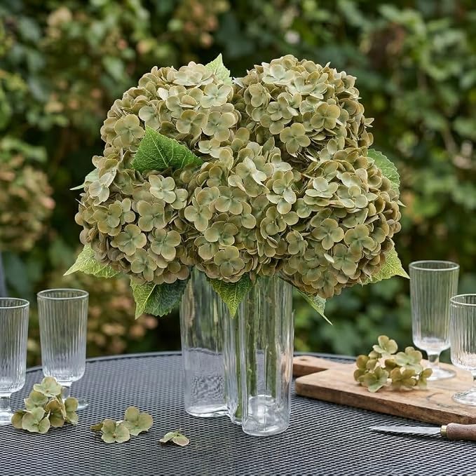 Green Hydrangea Artificial Flowers, Faux Hydrangea Flowers Outdoor, Latex - Image 5