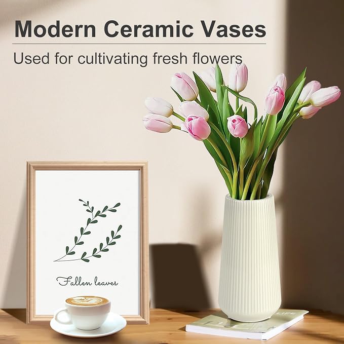 Beige Ceramic Vase, GUKJOB Cute Flower Vase - Image 3