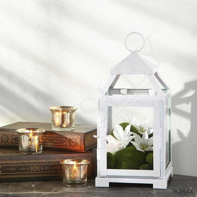 Hosley 12 Inch High Clear Glass and Iron White Classic Style Lantern Ideal Gift - Image 3