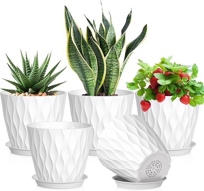 Meowell 7 inch Plant Pots for Indoor Outdoor Plants, 5 Pack Thick Nursery Pots by Meowell