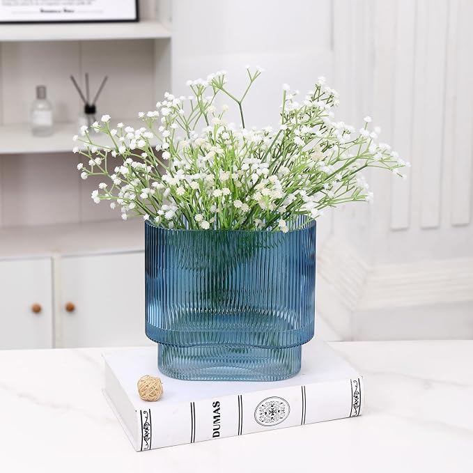 Ribbed Glass Vase, Fluted Short Vases - Image 5