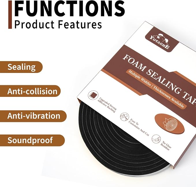 Yotache Foam Tape High Density 3/8" x1/8", Total 50 Feet Long | Weather - Image 5