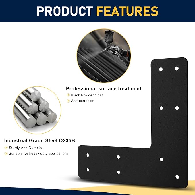L Post Bracket 2PCS, 10x10'' L Flat Mending Plate - Image 3