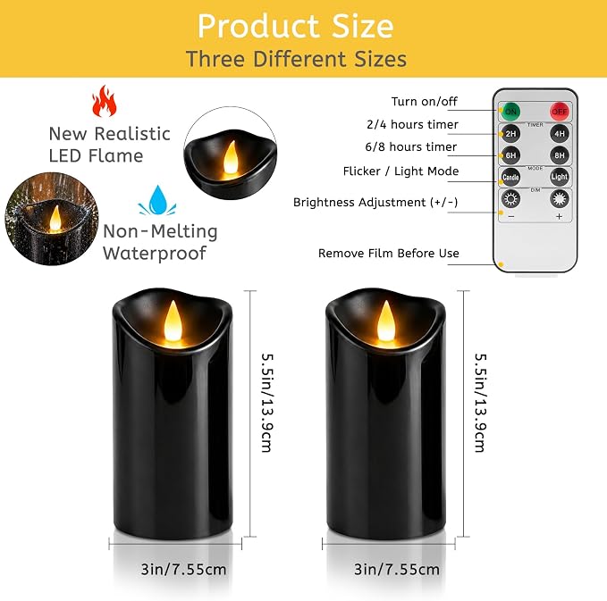Flameless Candles 3"D X 6"H Set of 12 Outdoor Indoor Ivory Pillars Battery - Image 4