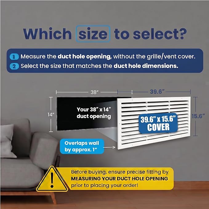 38x14 Aluminum Wall Ceiling Air Return Vent Cover HVAC Rustproof Grille - Image 2