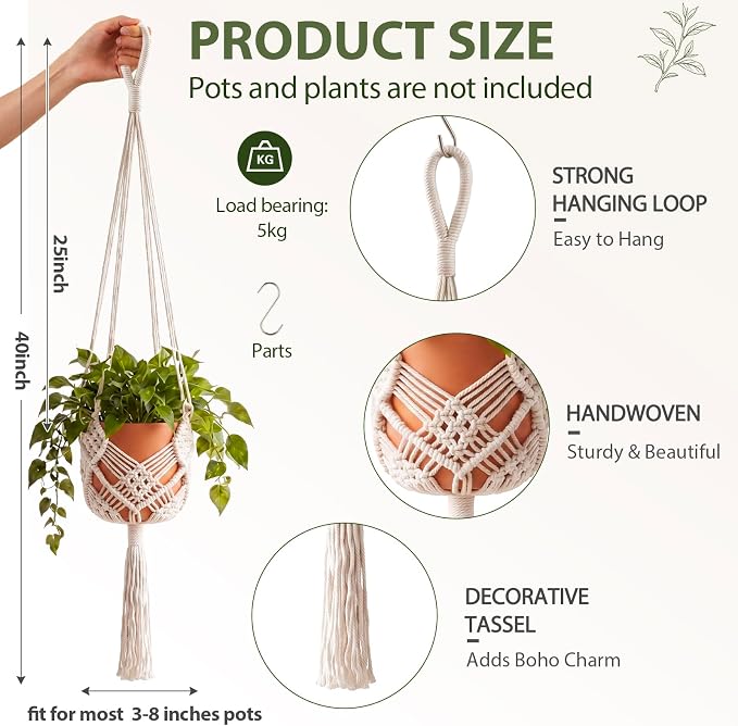 Shappy 1 Pack Boho Macrame Plant Hanger - Image 2