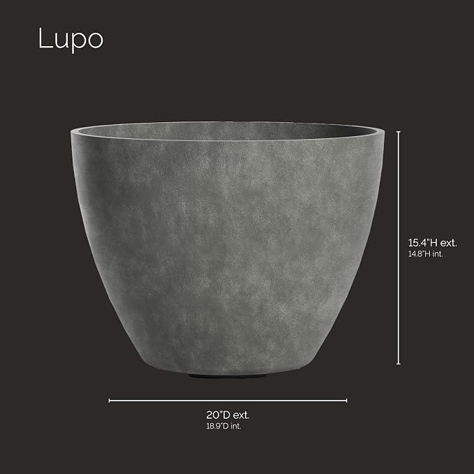 Lupo Tapered Indoor/Outdoor Planter, 20x15in Grey Stone - Image 2
