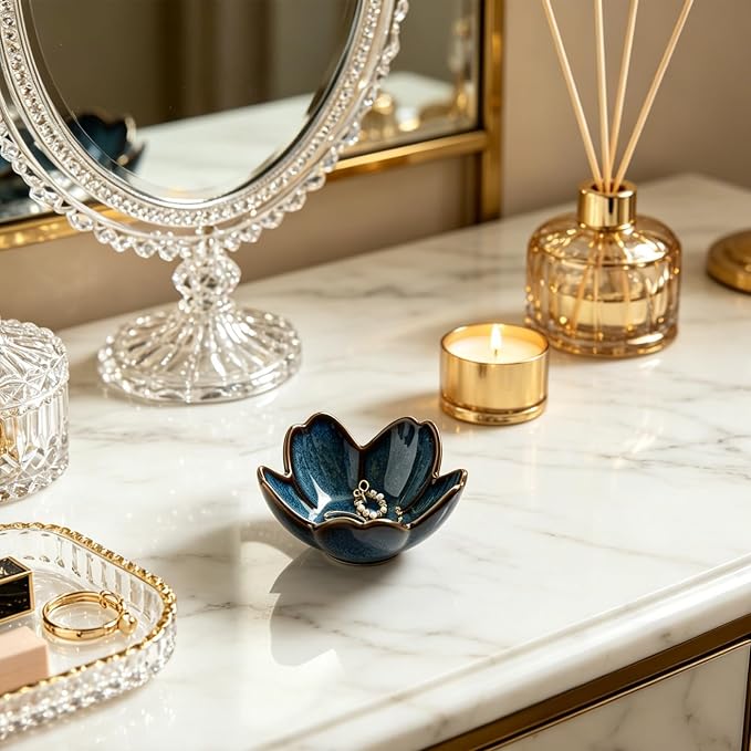 Floral Ceramic Jewelry Tray, 3.5" Ring Holder Trinket Bowl | Petite bowl keeps - Image 3