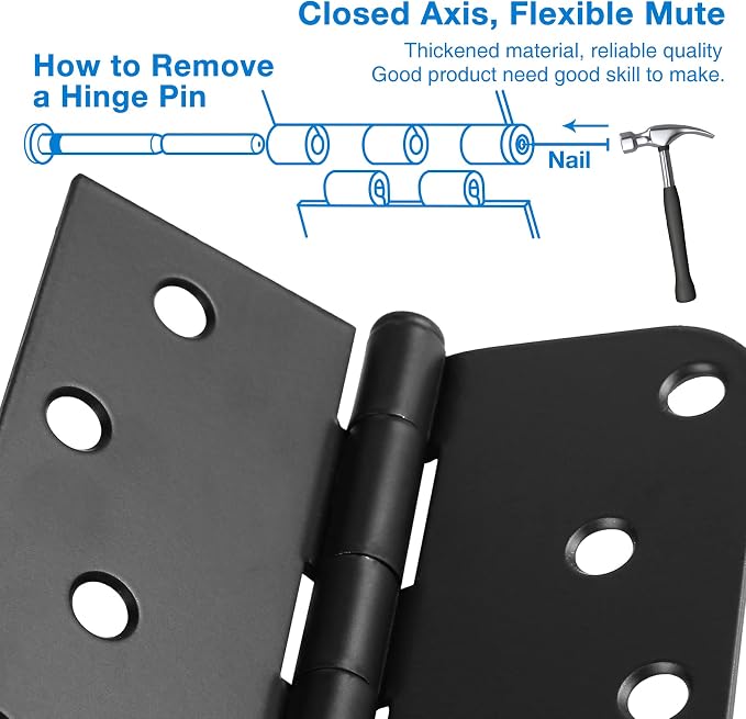 6 Pack Black Door Hinges 4 Inch Square Rounded and 5/8" Radius Corner | - Image 5