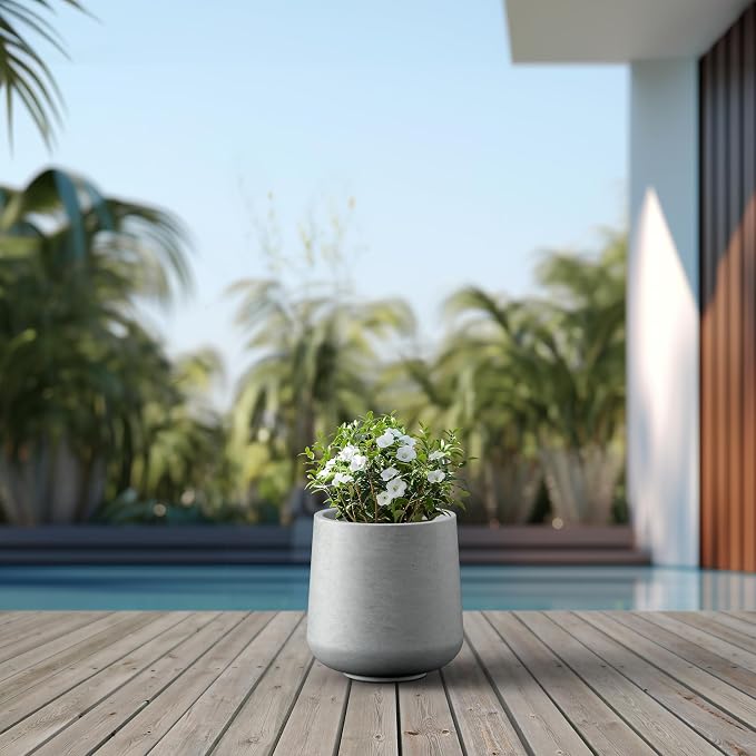 Kante Pale Gray Concrete Planter 13" Dia All-Weather Round Accent Pot | - Image 5