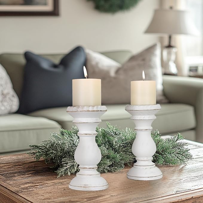 Candle Holder for Pillar Candle Set of 2, Farmhouse Wood Candle Holder - Image 7