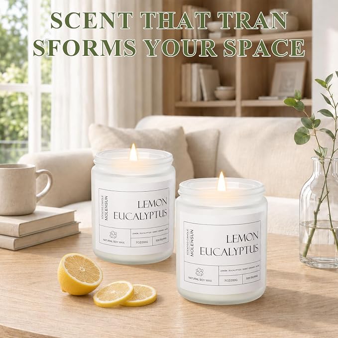 Molensun Lemon Eucalyptus Scented Soy Candles, 7 Oz 2 Pack Gift Box - Image 6