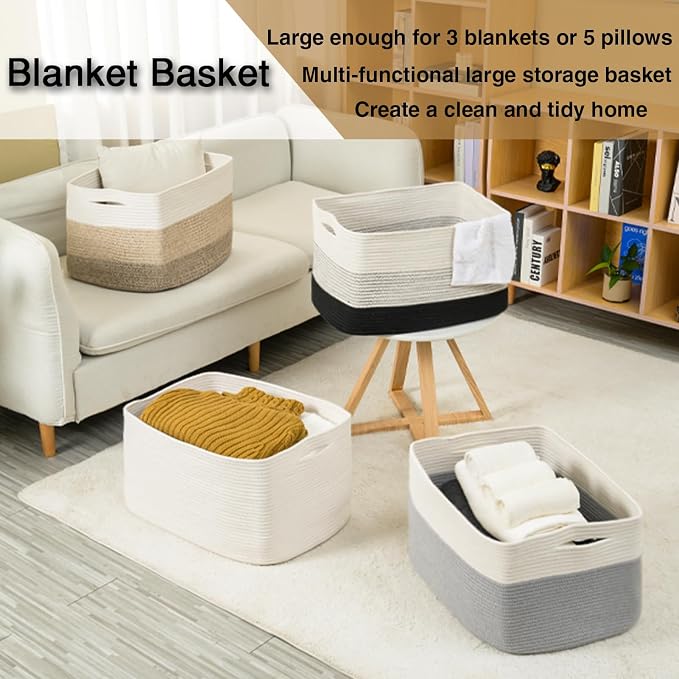 ICERZCZ Large Blanket Basket Living Room, Rectangle Toy Storage Basket - Image 6