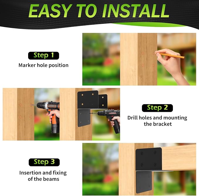 4 Pcs 12 Gauge Post Caps Tie Bracket, 6x6 Black Joist Anchor | Joist Hanger - Image 6