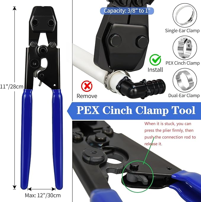 PEX Cinch Clamp Tool Kit, 3/8" to 1" PEX Pipe Clamp Cinch Tool Set | - Image 3