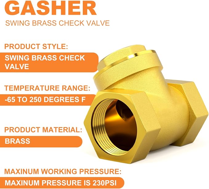GASHER 1PC Swing Brass Check Valve DN80 3" Female Thread, Backflow Prevention - Image 3