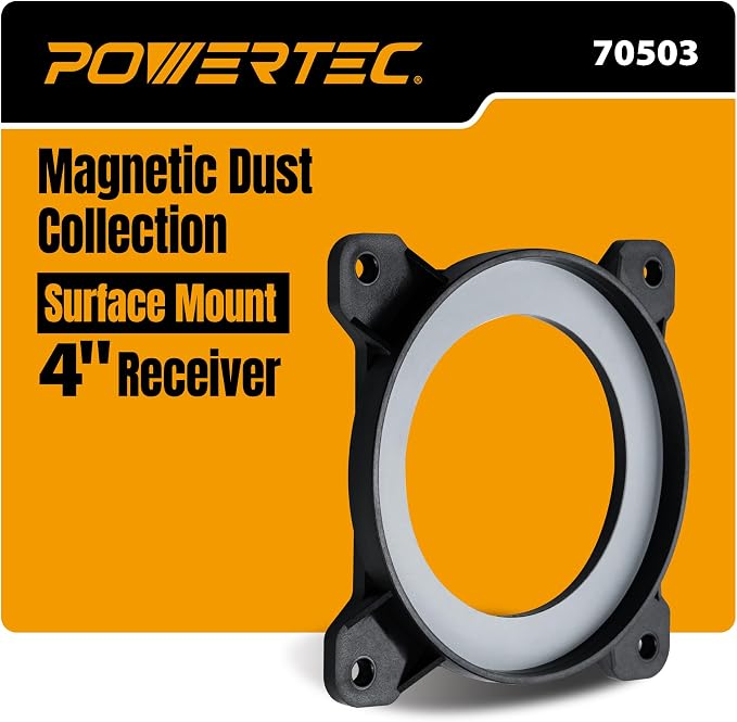POWERTEC 4 Inch Surface Mount Dust Port Steel Ring Receiver, Magnetic Dust by POWERTEC