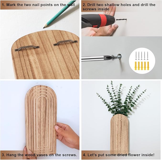 Handmade Wooden Wall Vases Set of 2 - Image 8