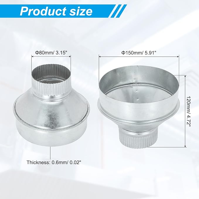 PATIKIL 6 Inch to 3 Inch Duct Reducer, Galvanized Steel Round Air Duct Reducer - Image 2
