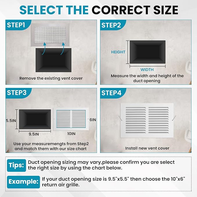 VOISEN Return Air Grille, Fits 10x6 Duct Opening, Steel Return Vent Cover - Image 5