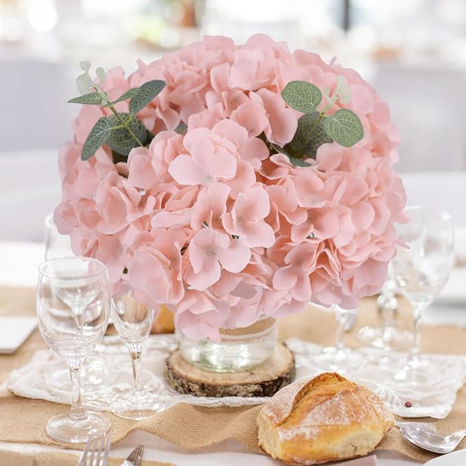 AVIVIHO 65pcs Fake Flowers Blush Hydrangea Artificial Flowers Bulk Silk Flowers - Image 2