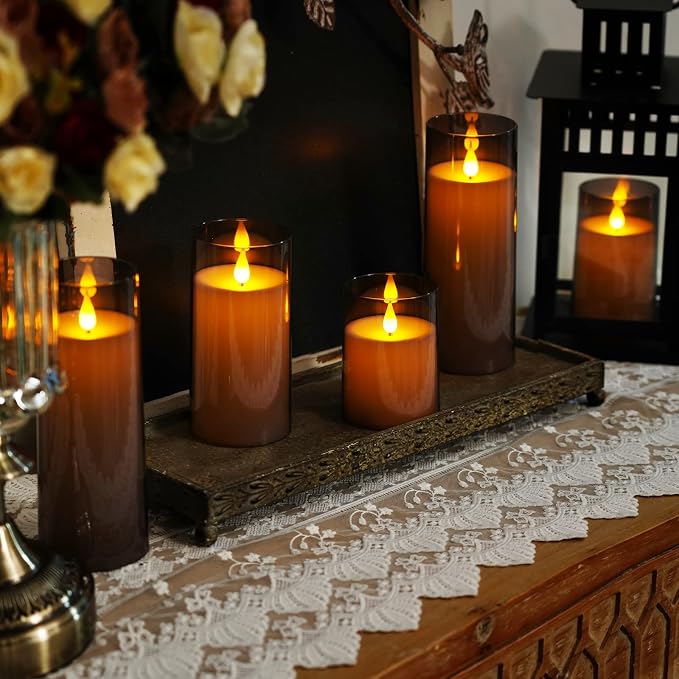 Homemory Gray Flickering Flameless Candles, Battery Operated Acrylic LED Pillar - Image 7