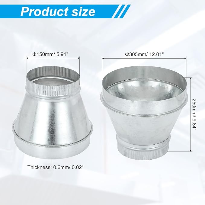 PATIKIL 12 Inch to 6 Inch Duct Reducer, Galvanized Steel Round Air Duct Reducer - Image 2
