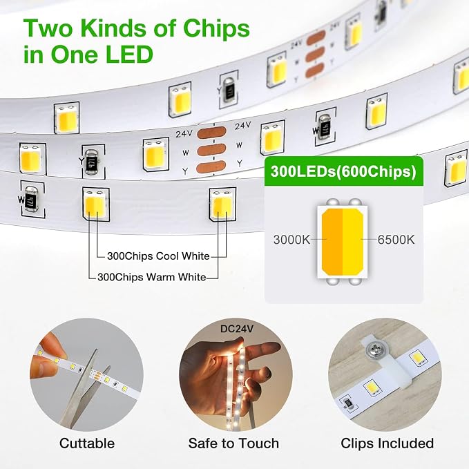 CT CAPETRONIX Tunable White LED Strip Light, 3000K-6500K LED Strip Light - Image 7