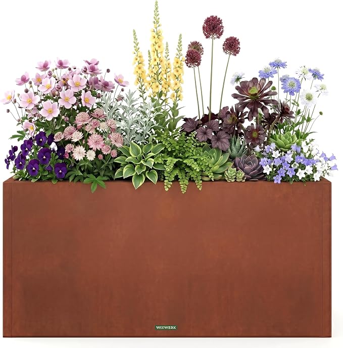 32 Inch Corten Steel Planter Box, Large Rectangular Planter | Weathering Steel by Unknown