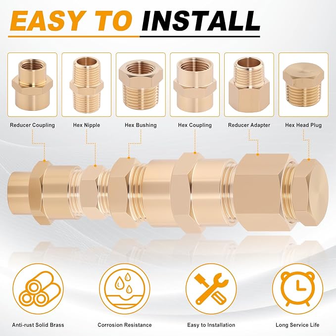 KOOTANS 66PCS Brass Pipe Fittings Assortment Kit Pipe NPT Set | 1/8" 1/4" 3/8" - Image 6
