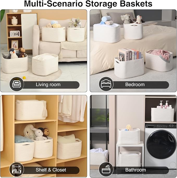 ICERZCZ Storage Baskets for Organizing & Shelves, Woven Cotton Rope - Image 5