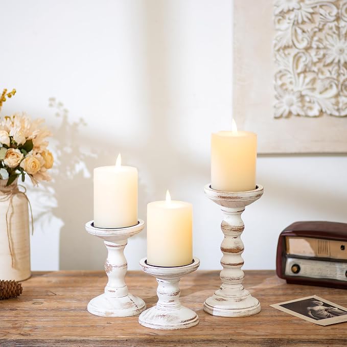 Romadedi Wood Candle Holders for Pillar, Farmhouse Decor, for Mantle, Dinning & - Image 2