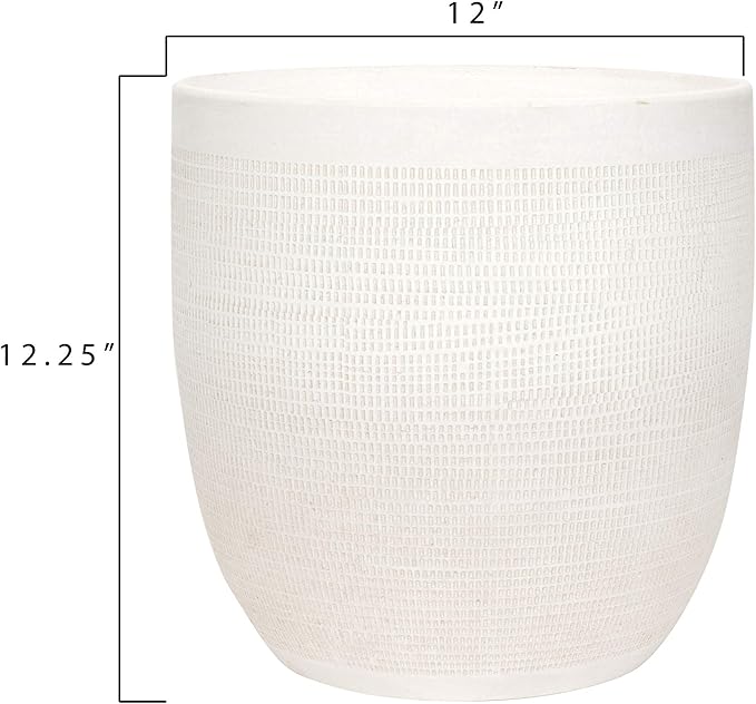 Creative Co-Op Large Matte White Embossed Stoneware Planter - Image 2