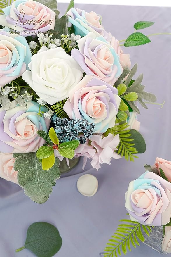 Artificial Flowers 25pcs Real Looking Whimsical Blush Foam Fake Roses - Image 3