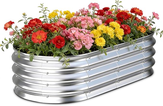 Galvanized Raised Garden Bed Outdoor, Easy Assemble Bottomless Small Oval Plant by Tegarbed