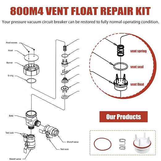 800M4 Vent Float Repair kit, for Watts 1 inch 800QT Backflow Valve | float disc - Image 5