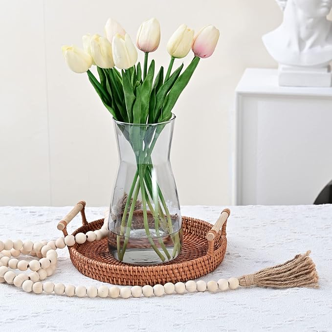 8 Inch Gray Glass Vase for Flowers, Modern Boho Table Decor | Farmhouse Vases - Image 2