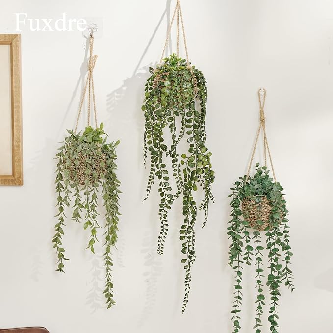 3 Pack Mini Artificial Hanging Greenary Fake Hanging Plants in Basket - Image 3