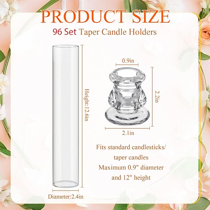 Teenyyou 60 Set Glass Hurricane Candle Holders Candlestick Bulk 12.6", Open - Image 2
