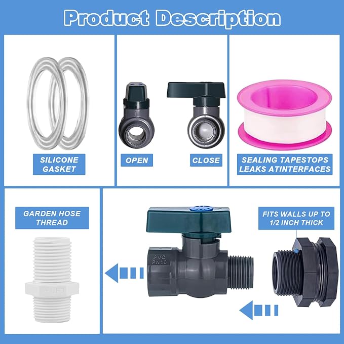 Enoch's Land PVC Rain Barrel Spigot Kit, 3/4" Rain Barrel Valve - Image 6