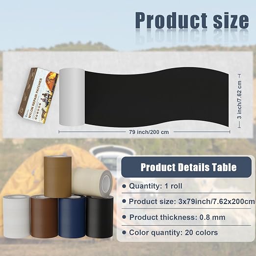 Cahomo 3x79 Inch Nylon Repair Patch Nylon Repair Tape Self Adhesive Fabric - Image 2
