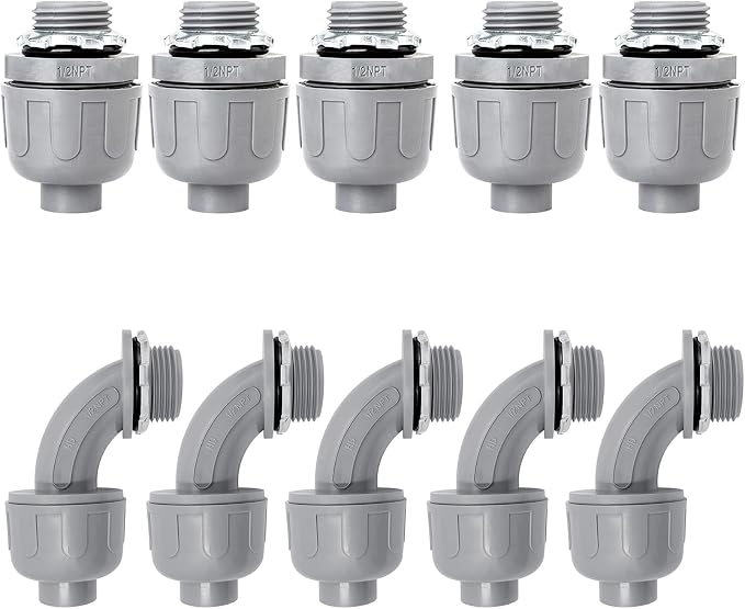10 Pack 1/2 Inch Liquid Tight Connectors by Feotech